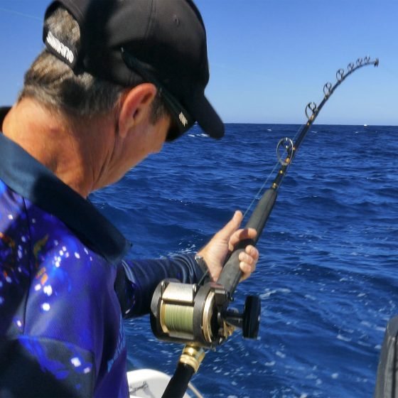 Nick Hocking hooked up to a HUGE Rottnest Island Kingfish