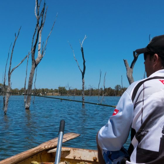 Nick Hocking on Lake Bidyanus